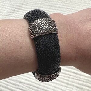ZINA Stingray Leather and 925 silver Black cuff bracelet